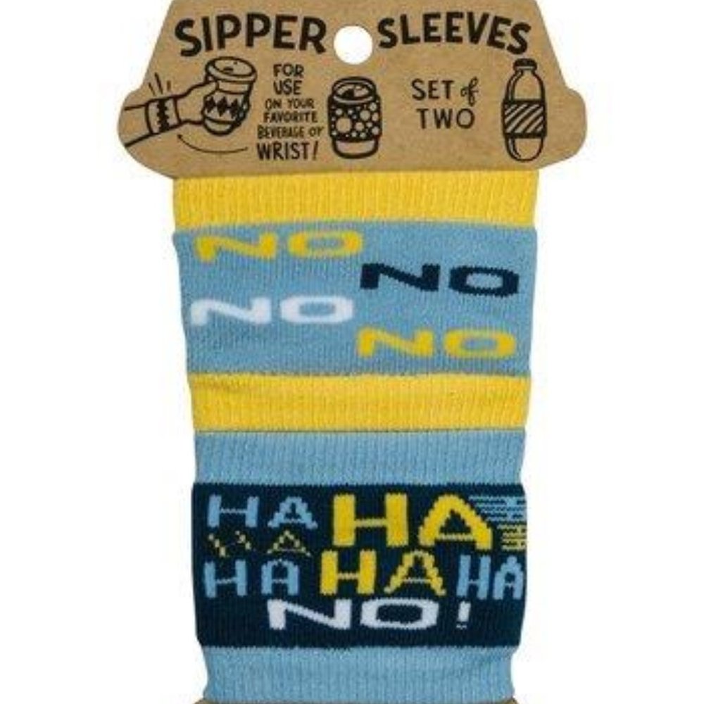 NWT Blue & Yellow 'Ha Ha No' Sipper Sleeve - Set of Two